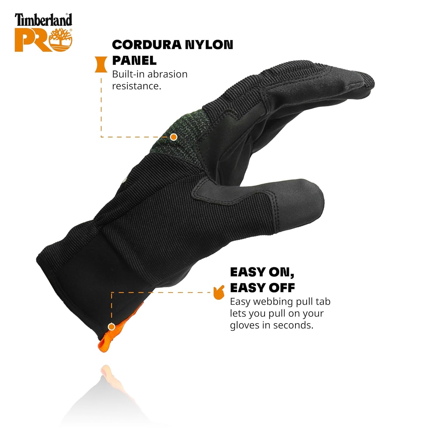 Timberland PRO Men’s Construction Work Gloves – Stretch Nylon Back Hand – Synthetic Leather Palm – Reinforced Palm and Knuckle – Touchscreen Compatible – Machine Washable, Black, Medium