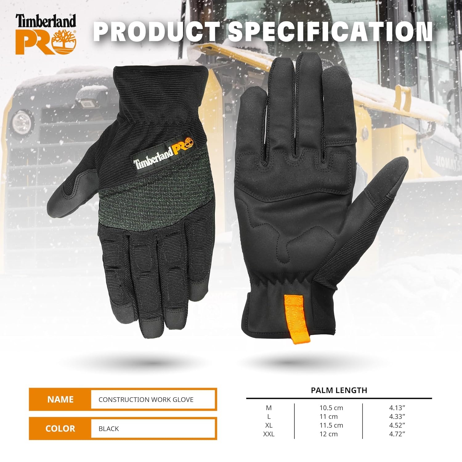 Timberland PRO Men’s Construction Work Gloves – Stretch Nylon Back Hand – Synthetic Leather Palm – Reinforced Palm and Knuckle – Touchscreen Compatible – Machine Washable, Black, Medium
