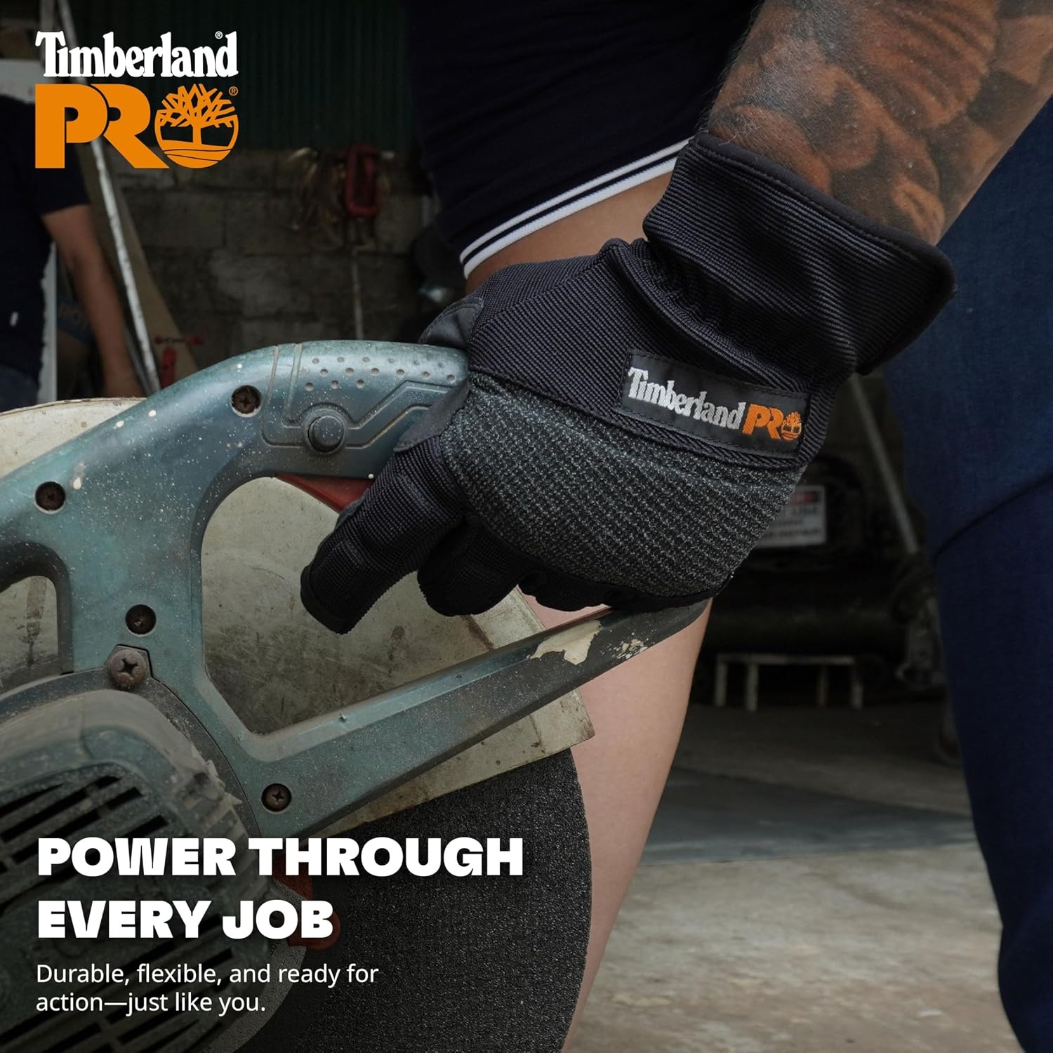 Timberland PRO Men’s Construction Work Gloves – Stretch Nylon Back Hand – Synthetic Leather Palm – Reinforced Palm and Knuckle – Touchscreen Compatible – Machine Washable, Black, Medium