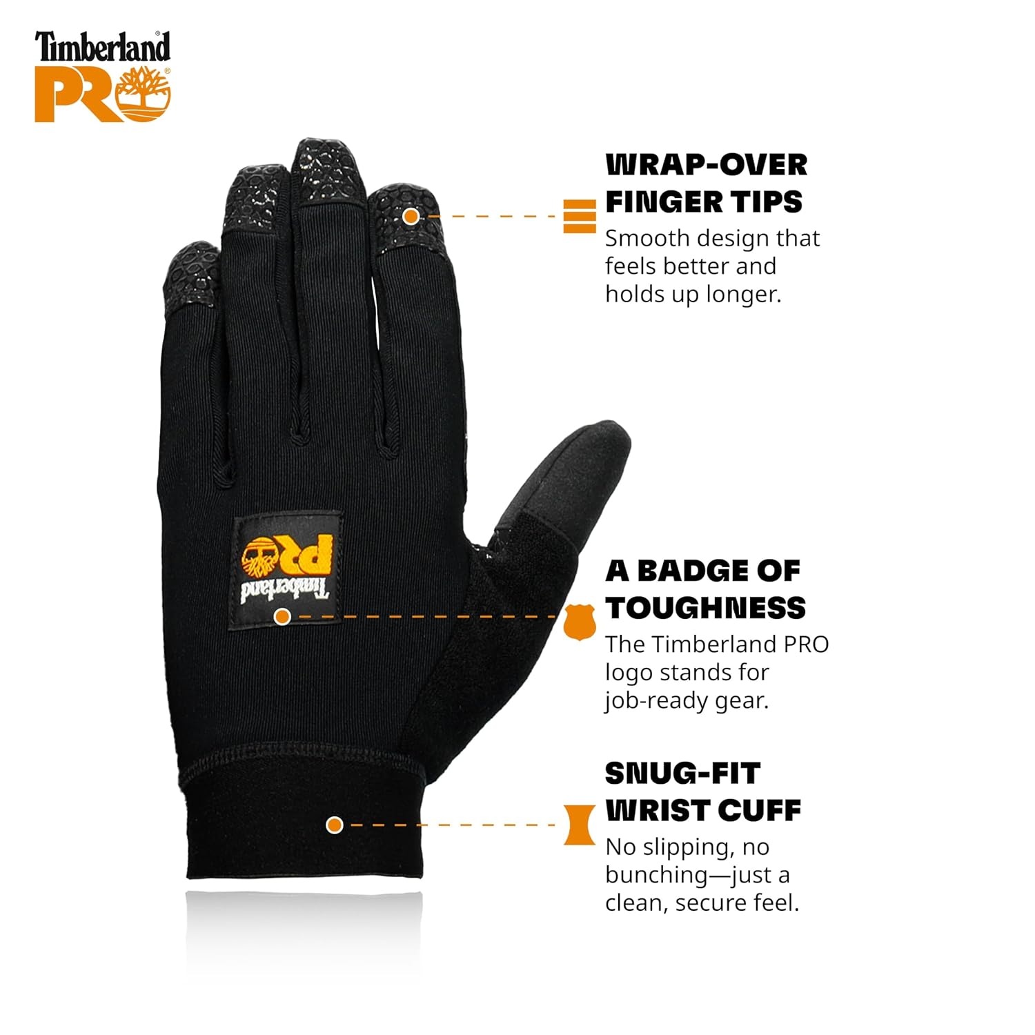 Timberland PRO Men’s Gripper Work Gloves – Stretch Nylon Back Hand – Synthetic Leather Palm – Silicone Grip Print – Touchscreen Compatible – Machine Washable, Black, Medium