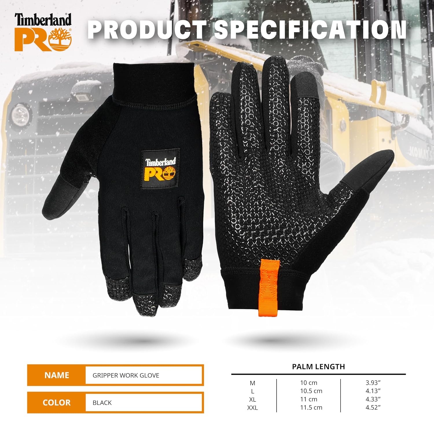 Timberland PRO Men’s Gripper Work Gloves – Stretch Nylon Back Hand – Synthetic Leather Palm – Silicone Grip Print – Touchscreen Compatible – Machine Washable, Black, Medium