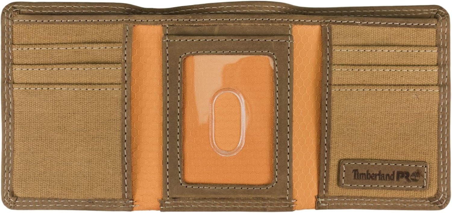 Timberland PRO Men’s Leather Trifold Wallet with ID Window, Black/Bullard, One Size(Wheat/Pullman)