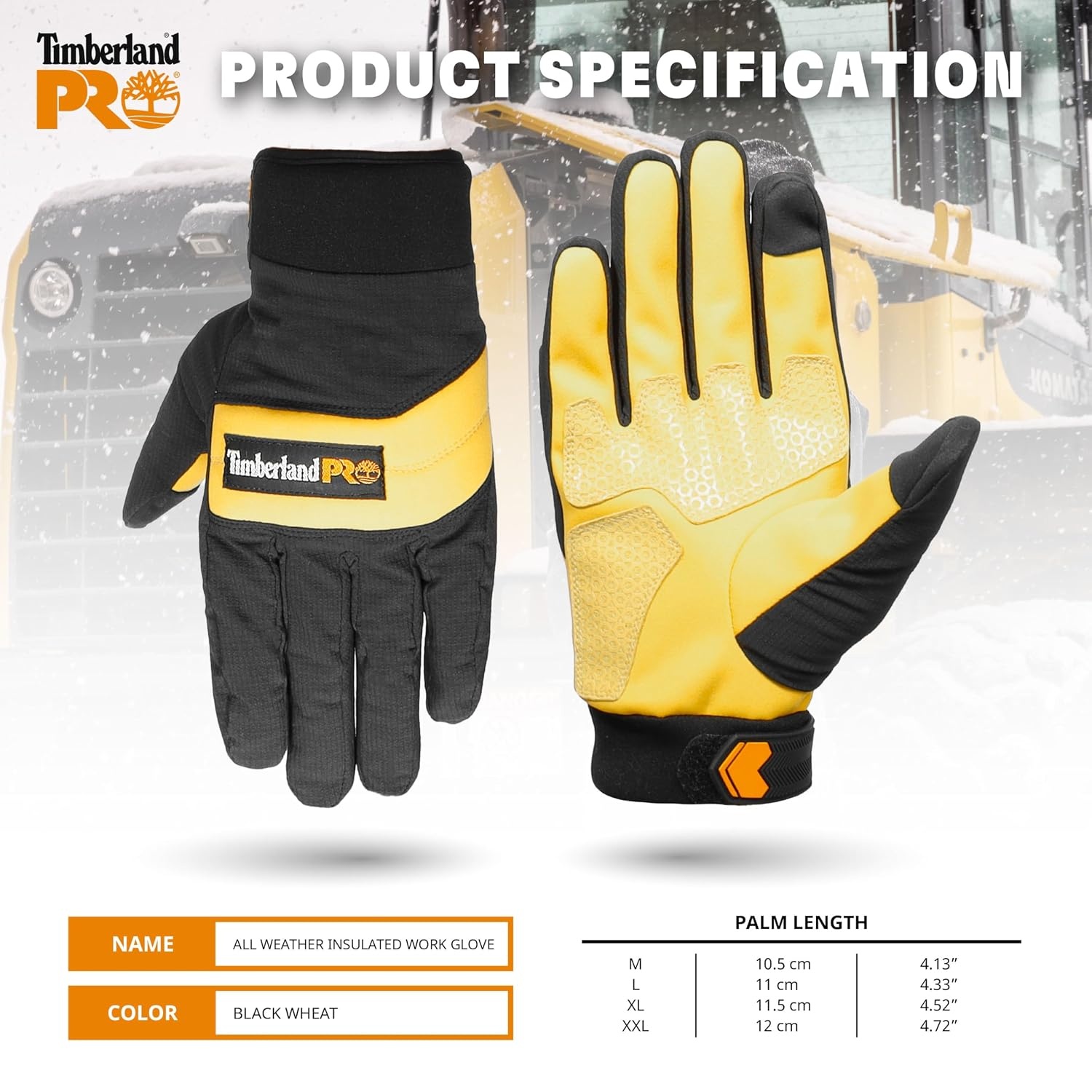 Timberland PRO Men’s All Weather Insulated Work Gloves – Waterproof Breathable Insert – Stretch Nylon Rip-Stop Back Hand – Reinforced Palm Grip – Touchscreen Compatible, Black Wheat, Large(Black Wheat)