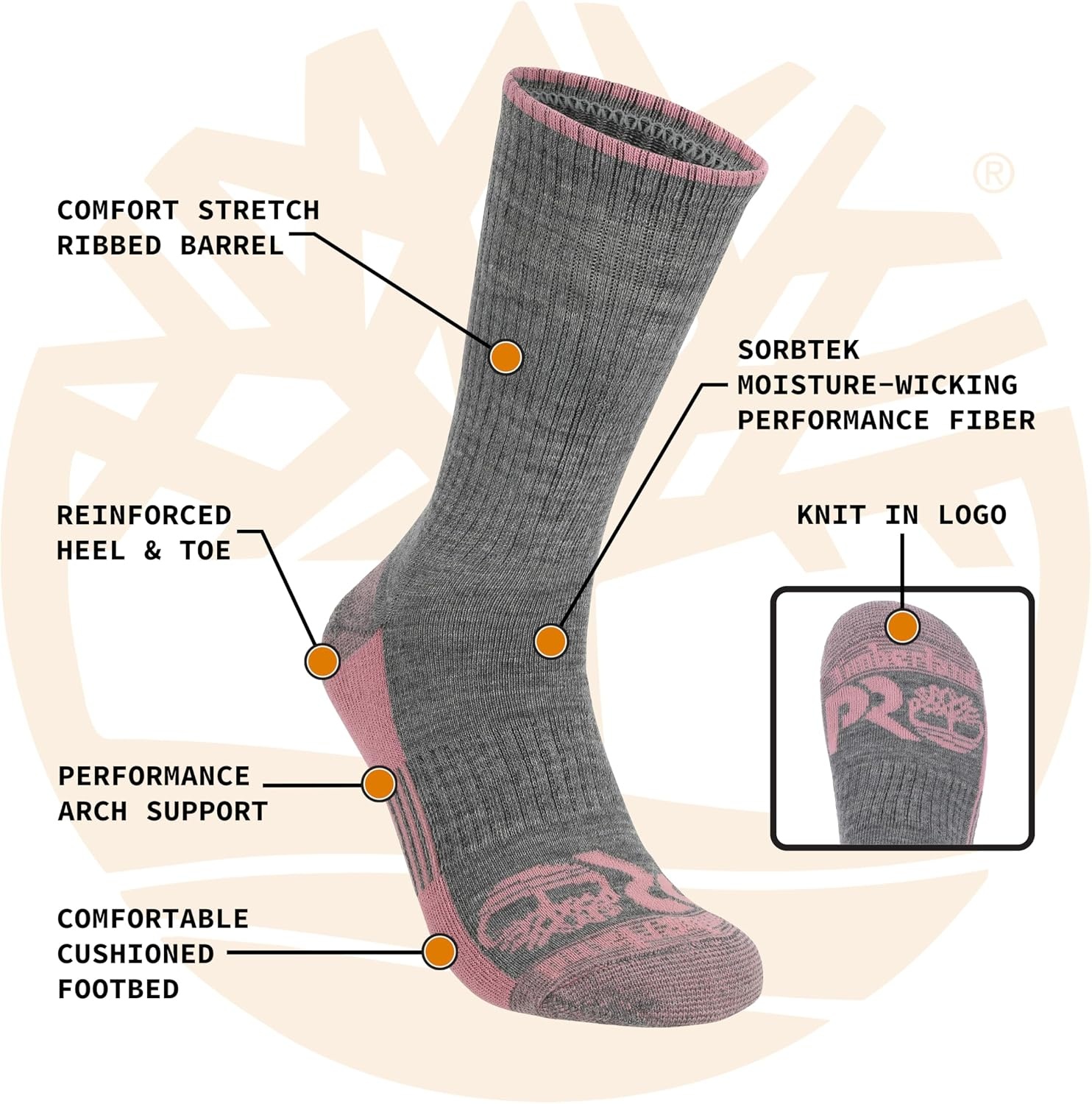 Timberland PRO Women’s Work Crew Socks for Women, Sorbtek Moisture Control Performance Womens Socks, Arch Support, Cushioned Footbed