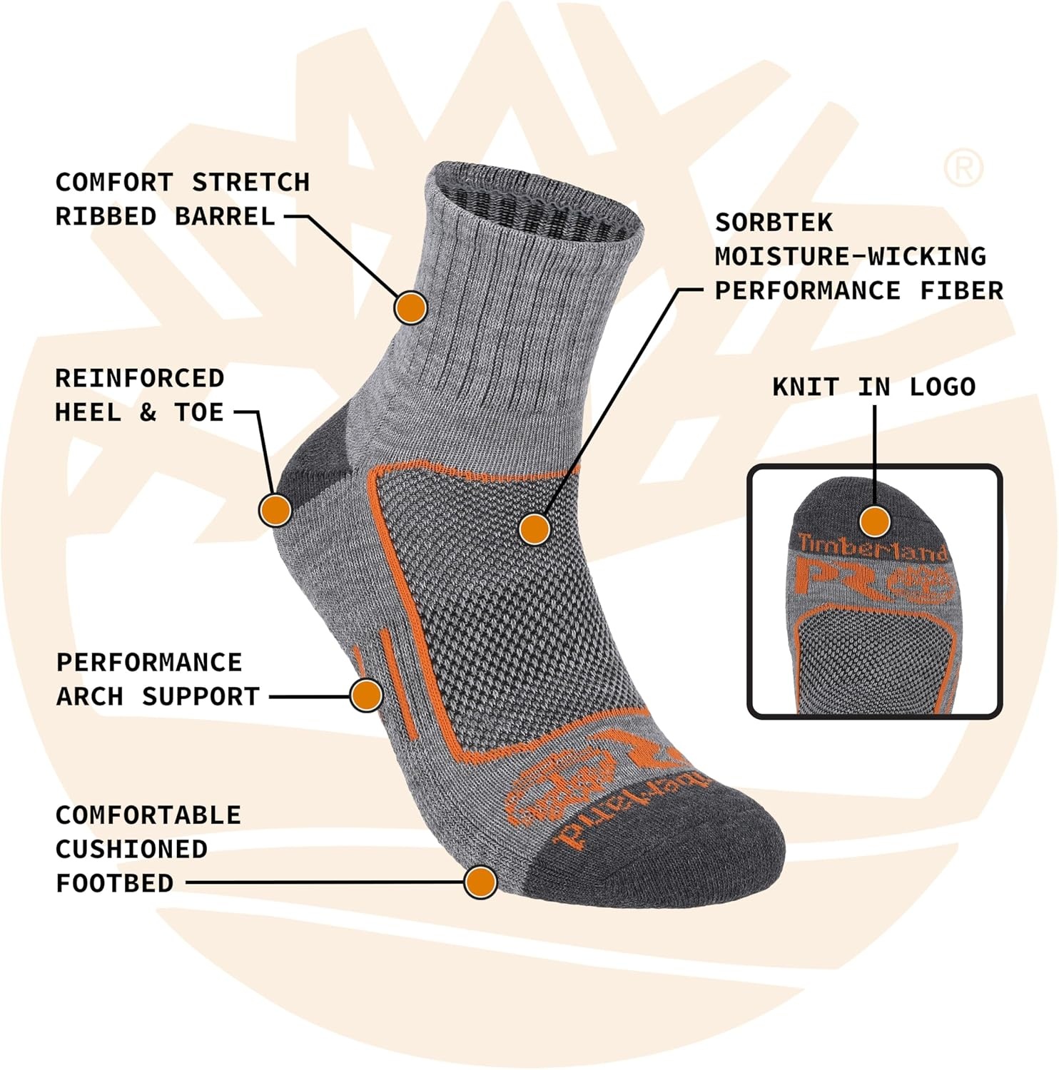 Timberland PRO Men’s Moisture Wicking Technology Socks, Arch Support, Cushioned Footbed, Mesh Venting,(Size 7-12; 3 Pairs)(Grey)