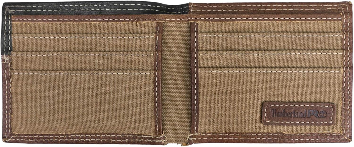 Timberland PRO Men’s Slim Leather RFID Bifold Wallet with Back Id Window(Teak)
