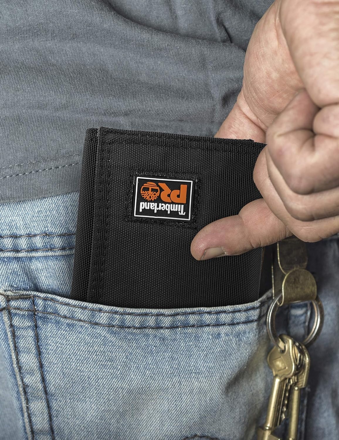 Timberland PRO Men’s Cordura Nylon RFID Trifold Wallet with ID Window(Black)