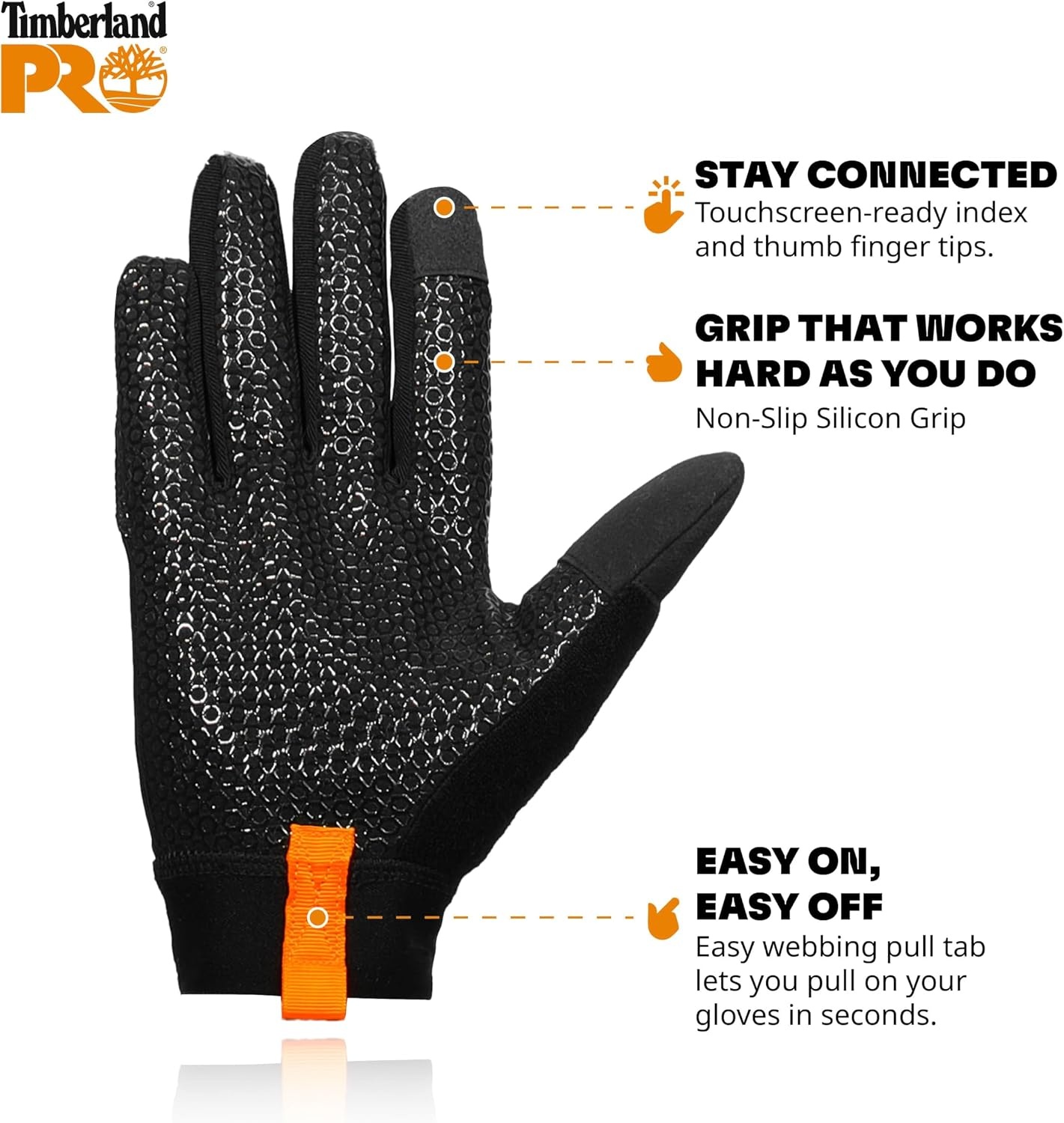 Timberland PRO Women’s Gripper Work Gloves – Nylon Back Hand – Touchscreen(Black)