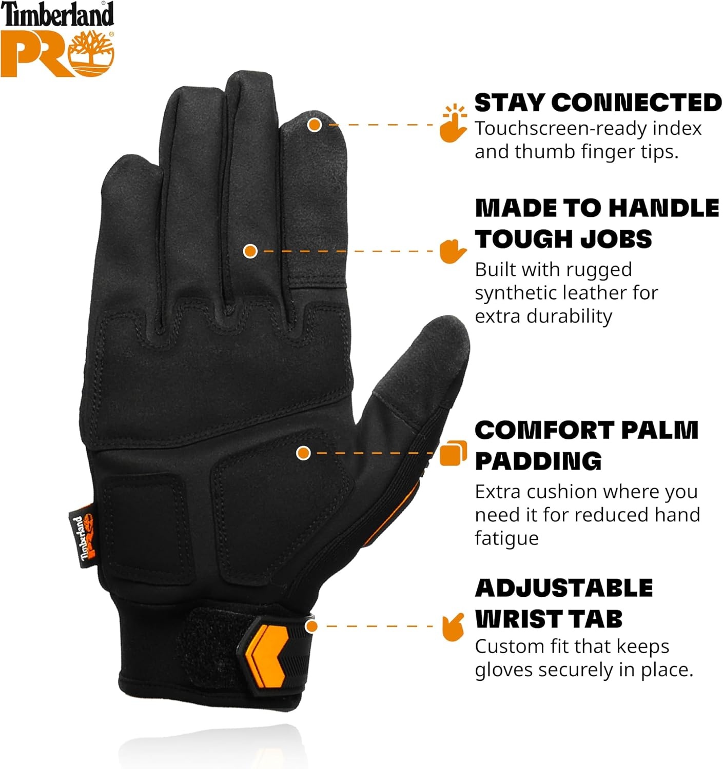 Timberland PRO Men’s Premium Work Gloves -TPU Knuckle Protection – Touchscreen(Black)