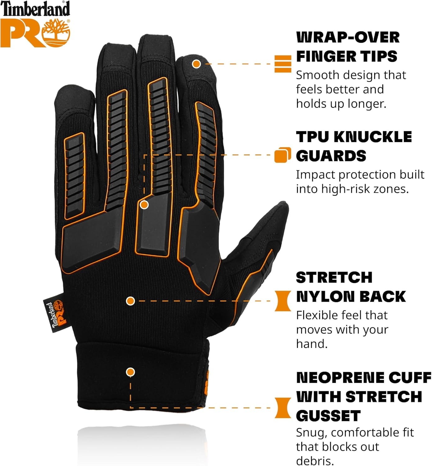 Timberland PRO Men’s Premium Work Gloves -TPU Knuckle Protection – Touchscreen(Black)