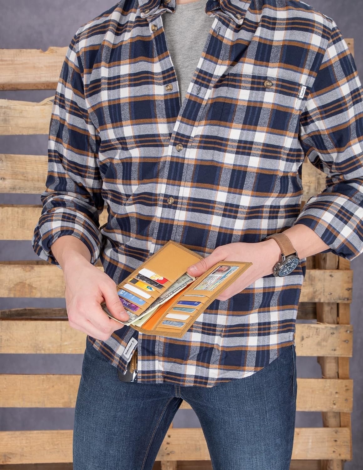 Timberland PRO Men’s Rfid Leather Long Bifold Rodeo Wallet With Rfid, Teak, One Size(Wheat)
