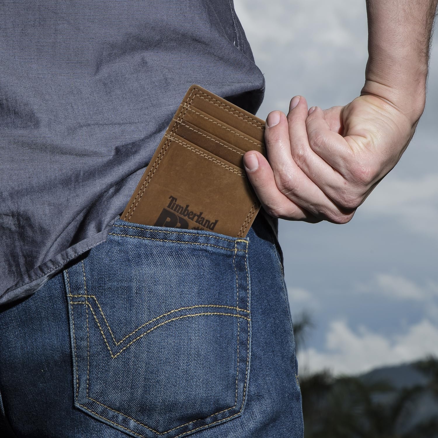 Timberland PRO Pullman Leather Front Pocket Wallet Dark Brown One Size(Wheat)