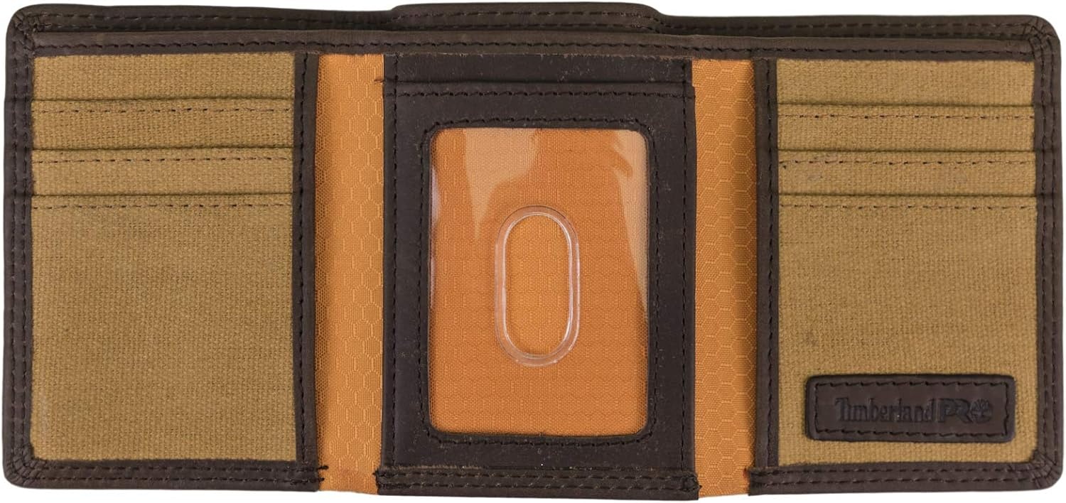 Timberland PRO Men’s Leather Trifold Wallet with ID Window, Black/Bullard, One Size(Dark Brown/Pullman)