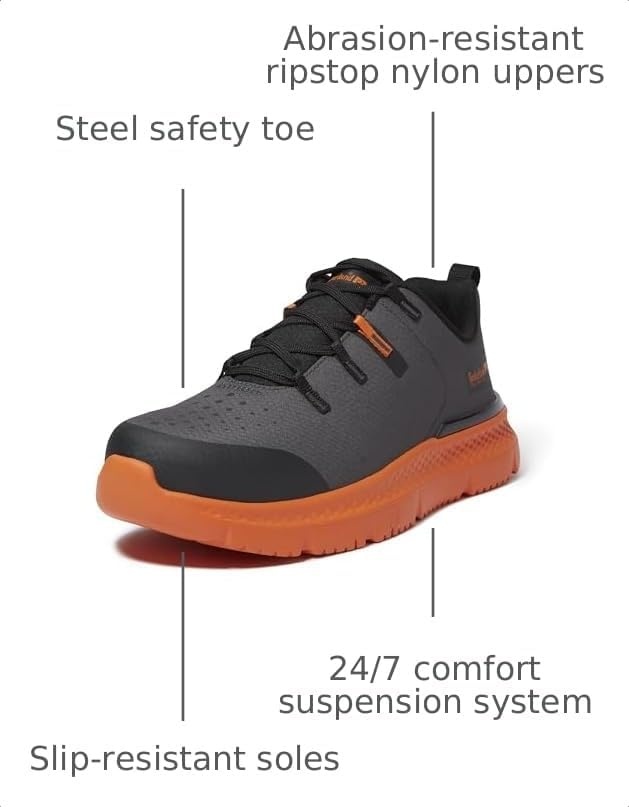 Timberland PRO Men’s Intercept Steel Safety Toe Industrial Athletic Work Shoe(Dark Grey/Orange V1)