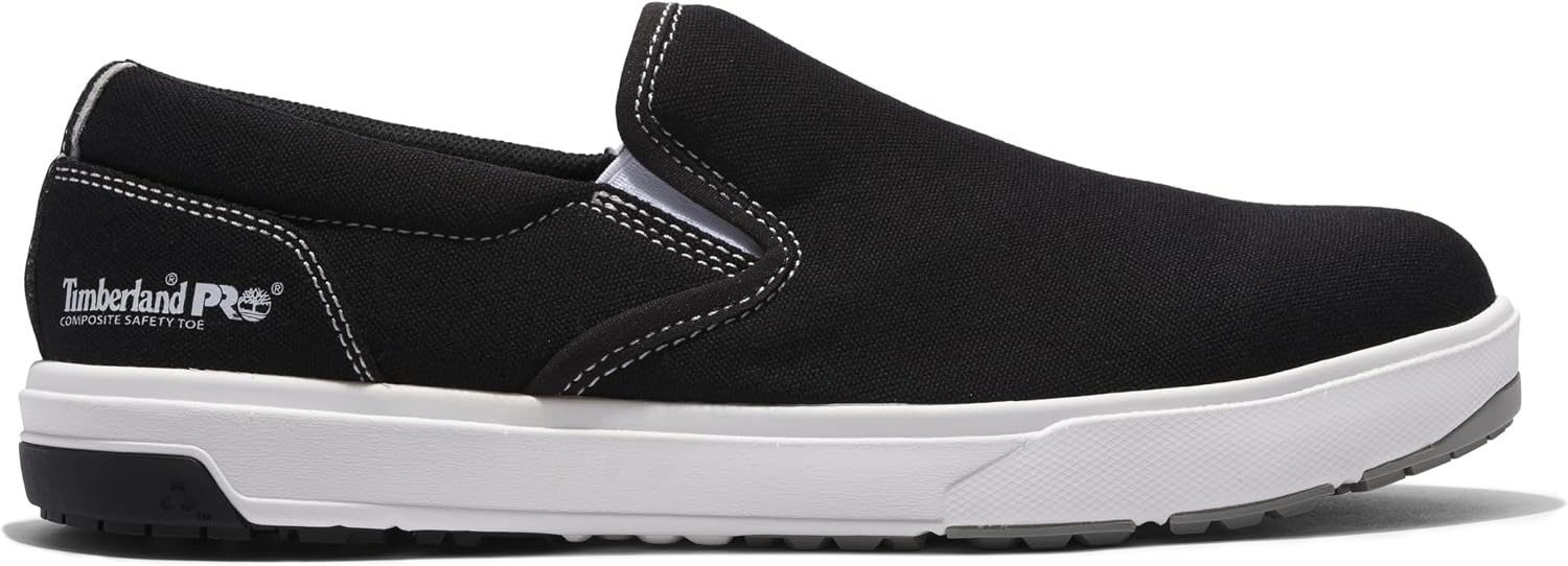Timberland PRO Men’s Berkley Slip-on Composite Safety Toe Static Dissipative Industrial Casual Work Shoe(Black/White)
