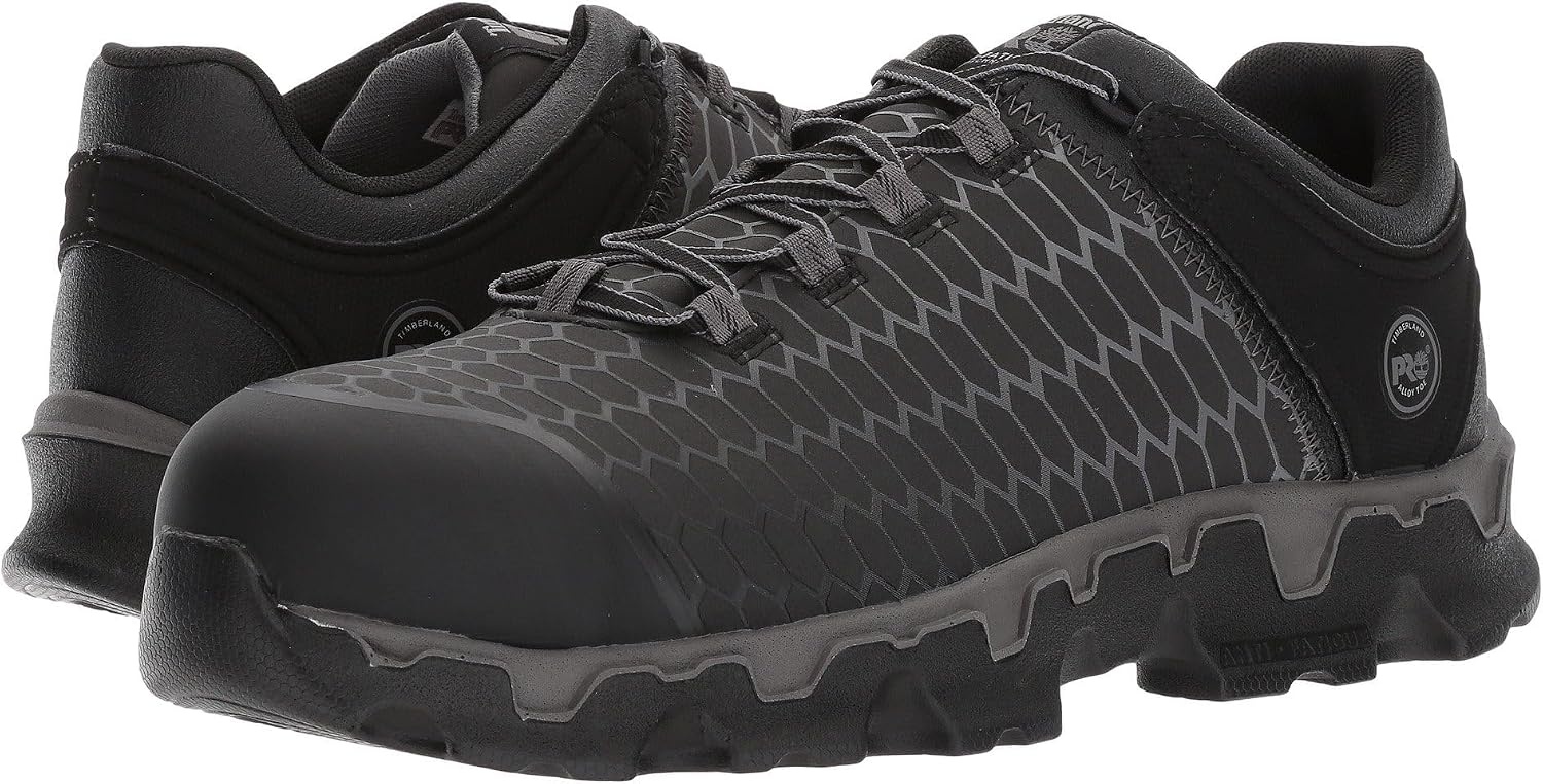 Timberland PRO Men’s Powertrain Sport Alloy Safety Toe Industrial Athletic Work Shoe, Black/Orange-2024 New, 10.5(Black Raptek)