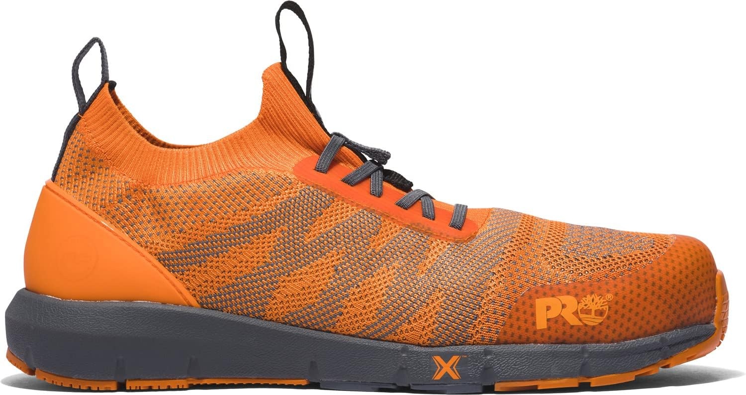Timberland PRO Men’s Radius Knit Composite Safety Toe Work Sneaker, Electrical Hazard, Slip-Resistant(Orange/Grey)
