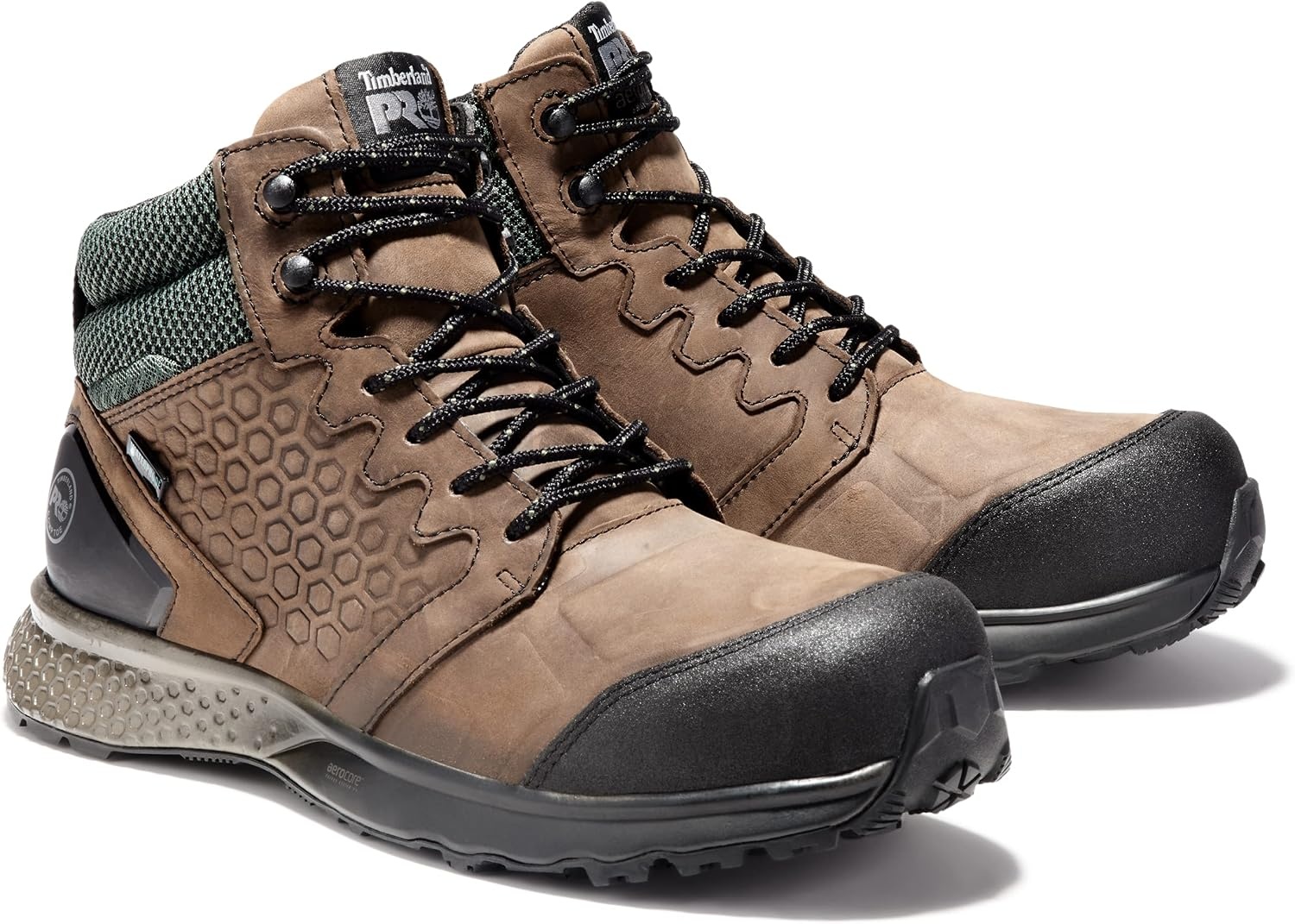 Timberland PRO Men’s Reaxion Athletic Hiker Wateproof Composite Toe Work Boot(Brown/Green)
