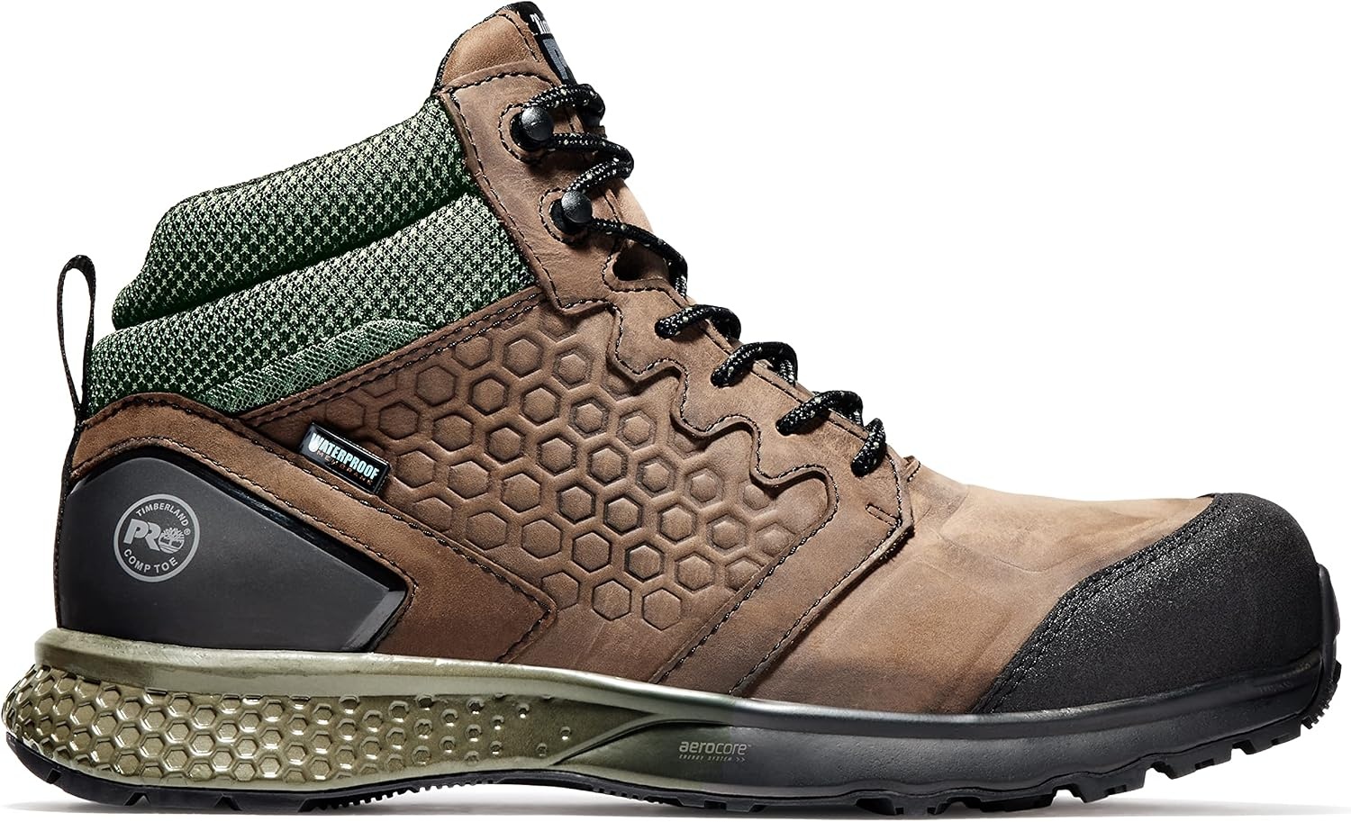 Timberland PRO Men’s Reaxion Athletic Hiker Wateproof Composite Toe Work Boot(Brown/Green)