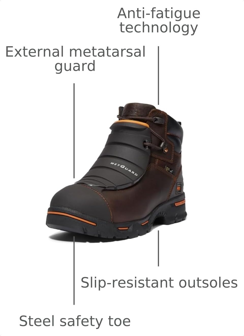 Timberland PRO Men’s 6 Endurance Steel Toe Met-Guard Puncture Resistant SR Boot(Brown-2024 New)
