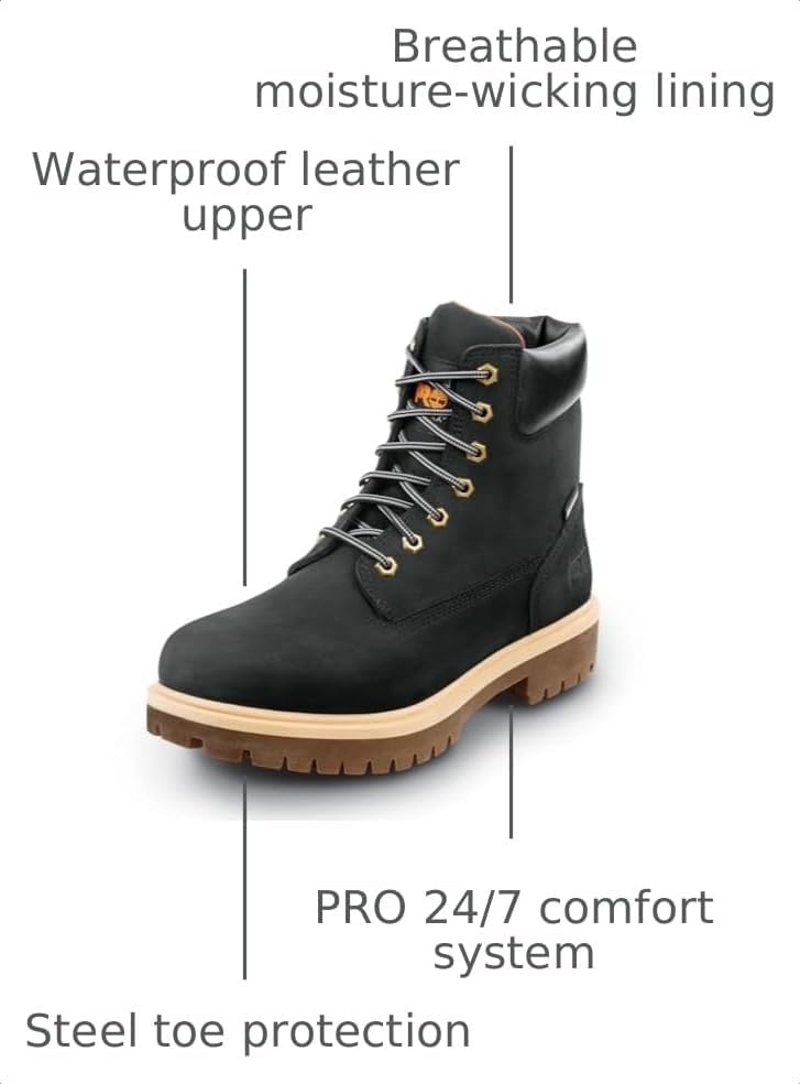Timberland PRO Mens Direct Attach MaxTRAX Steel Toe WP SRO(Black Nubuck/Beige)