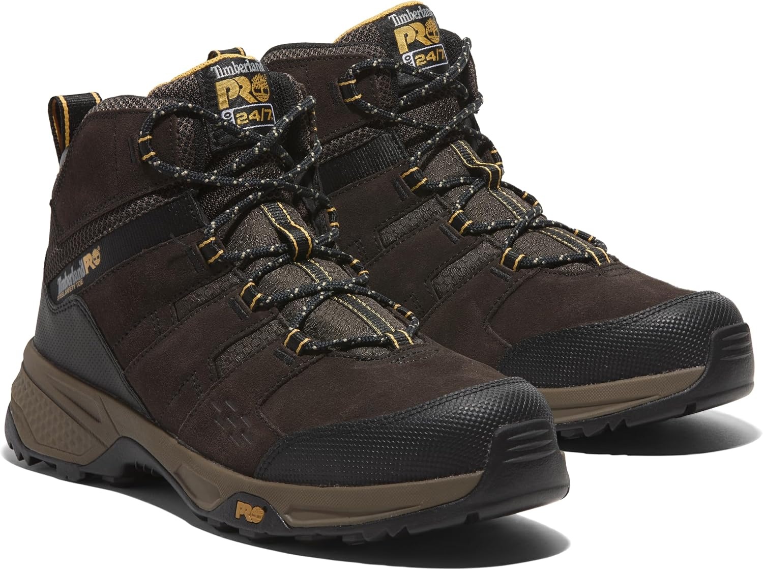 Timberland PRO Men’s Switchback Lt 6 Inch Steel Safety Toe Static Dissipative Industial Work Hiker Boot(Brown/Yellow V1)