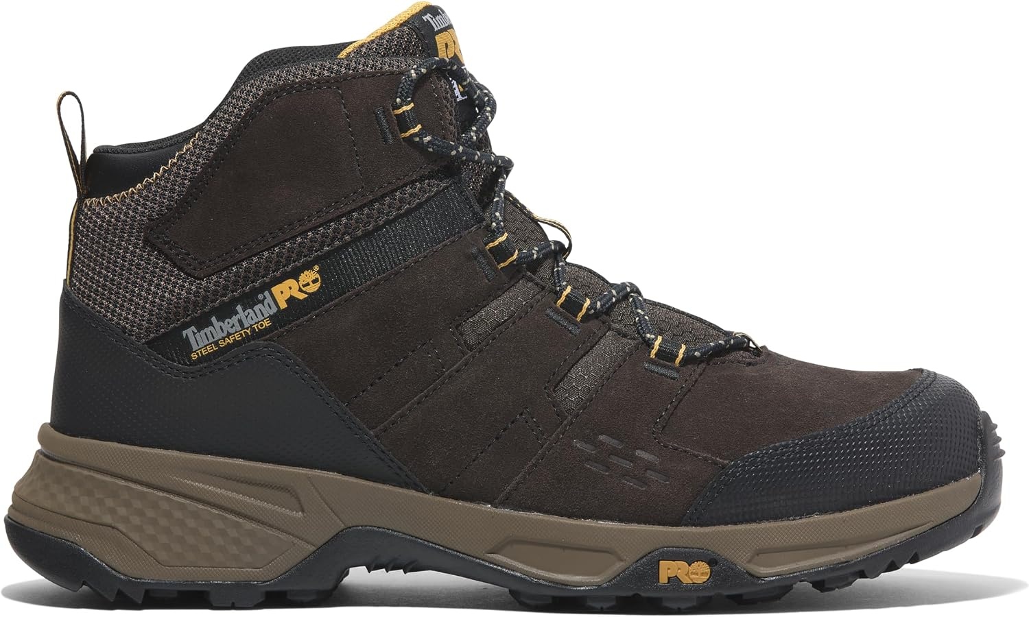 Timberland PRO Men’s Switchback Lt 6 Inch Steel Safety Toe Static Dissipative Industial Work Hiker Boot(Brown/Yellow V1)
