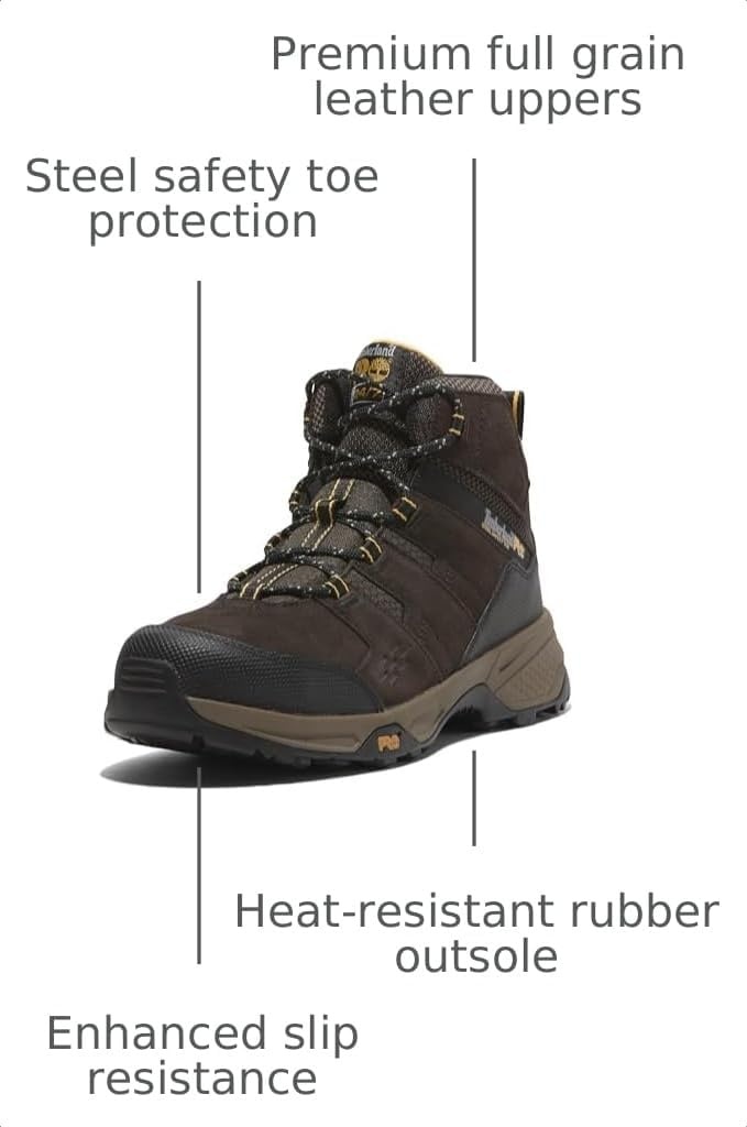 Timberland PRO Men’s Switchback Lt 6 Inch Steel Safety Toe Static Dissipative Industial Work Hiker Boot(Brown/Yellow V1)
