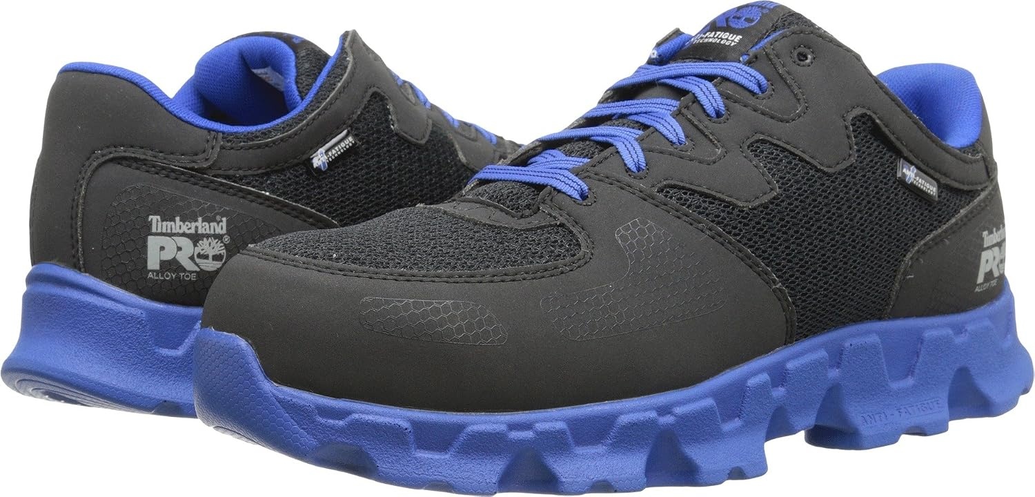 Timberland PRO Men’s Powertrain Alloy Toe ESD Industrial Shoe(Black/Blue Microfiber and Textile)