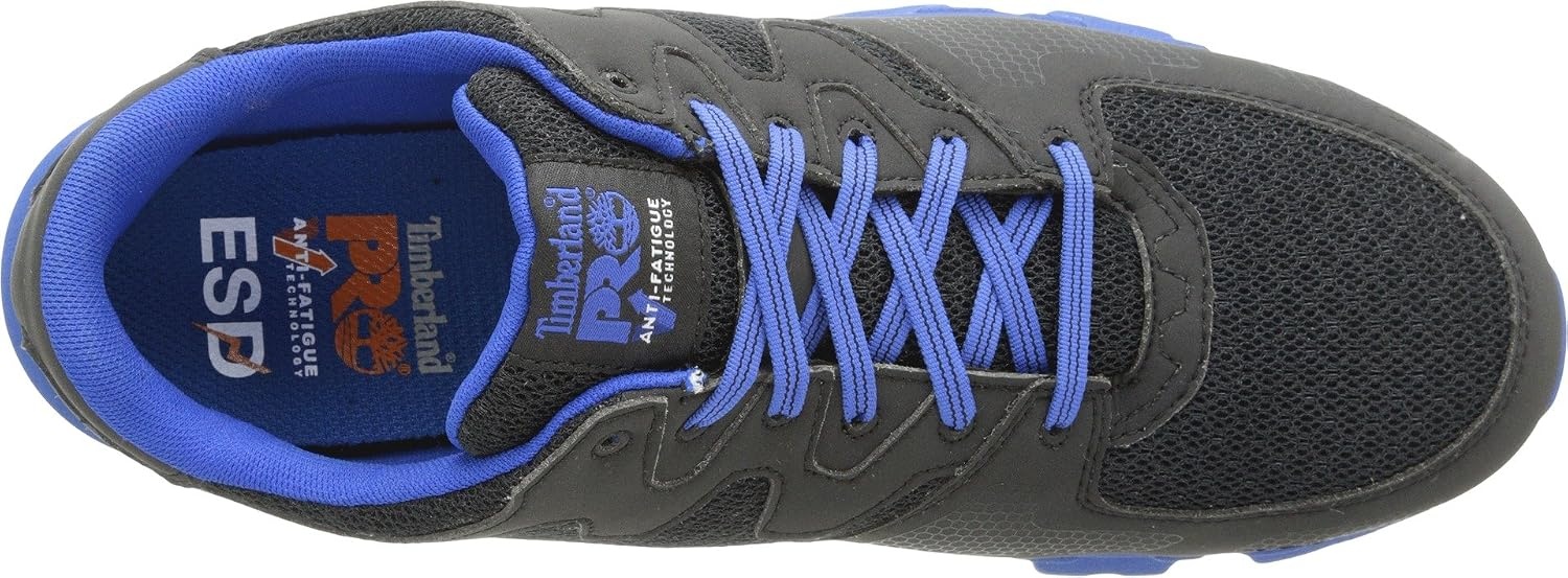 Timberland PRO Men’s Powertrain Alloy Toe ESD Industrial Shoe(Black/Blue Microfiber and Textile)