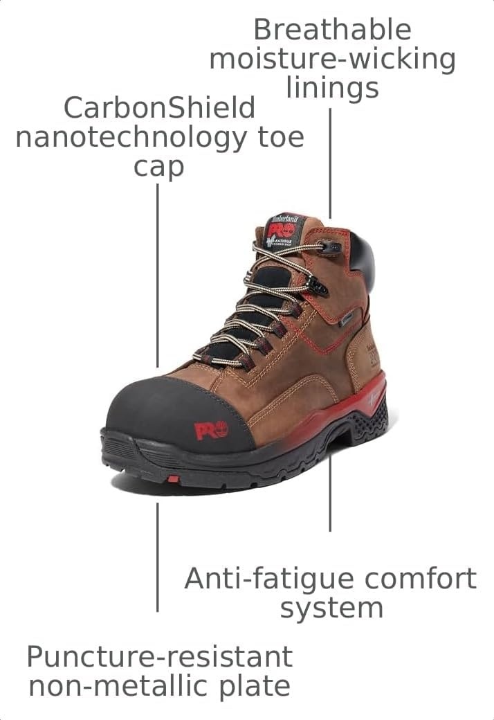 Timberland PRO mens Bosshog 6″ Composite Safety Toe Puncture Resistant Waterproof Industrial Work Boot(Brown/Red-2024 New)