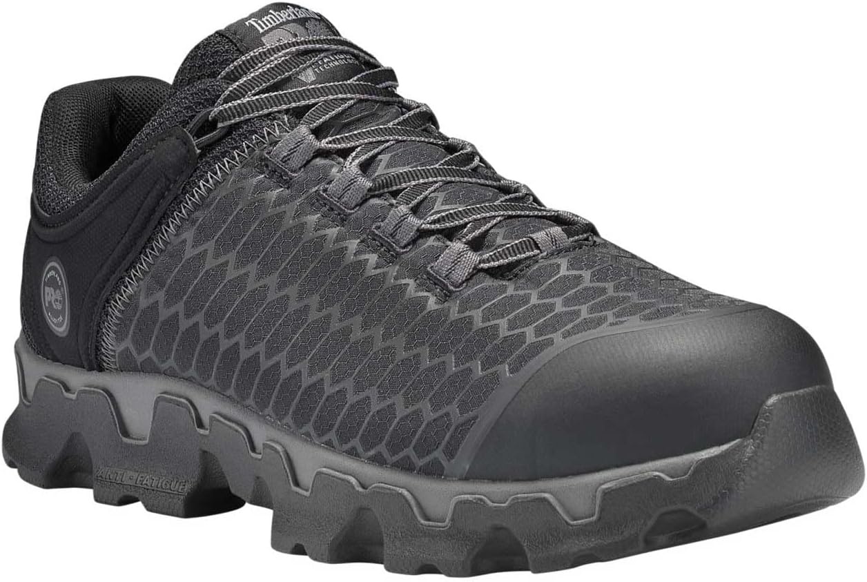 Timberland PRO Men’s Powertrain Sport Alloy Safety Toe Industrial Athletic Work Shoe, Black/Orange-2024 New, 10.5(Black Synthetic)