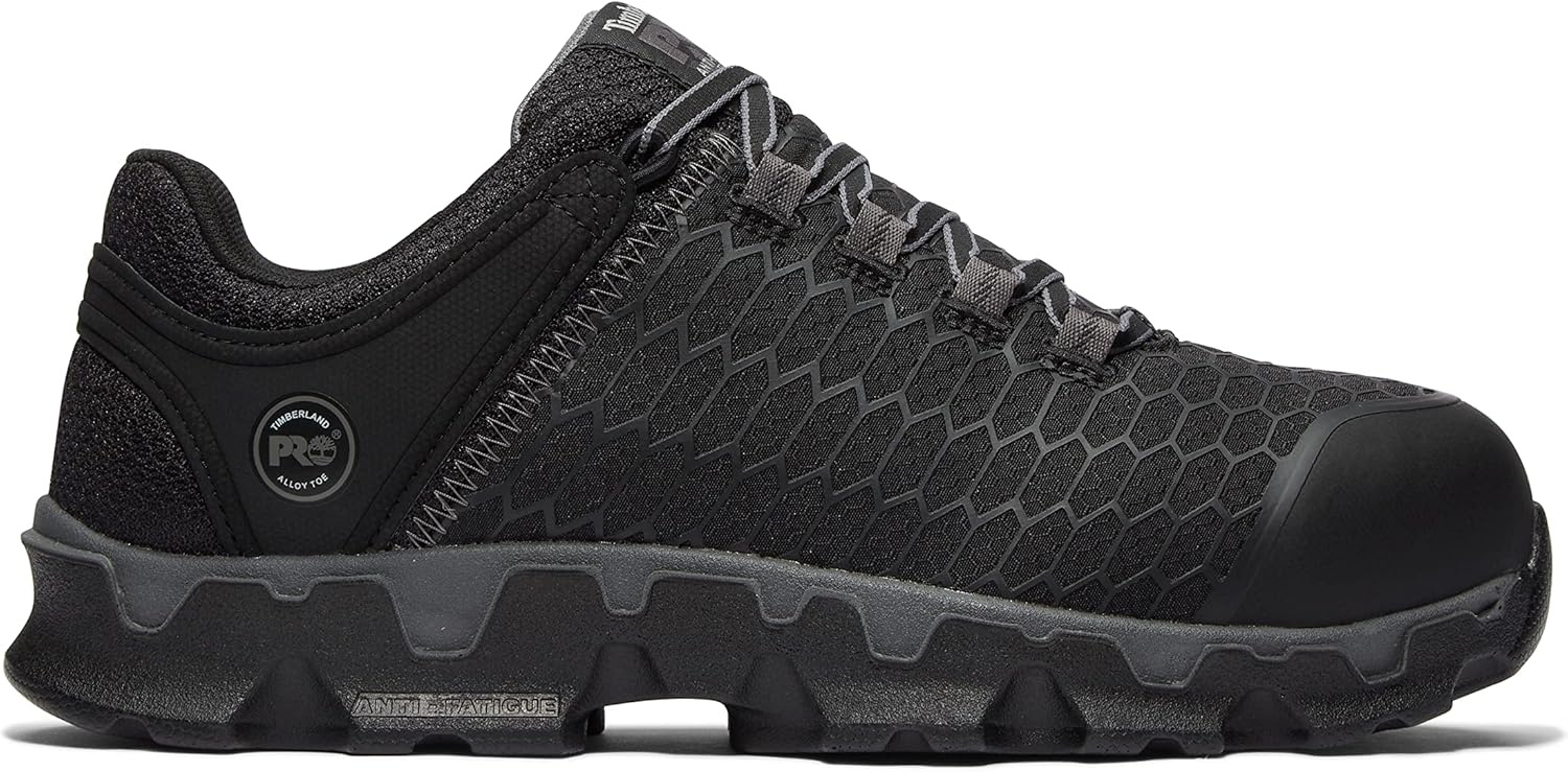 Timberland PRO Men’s Powertrain Sport Alloy Safety Toe Industrial Athletic Work Shoe, Black/Orange-2024 New, 10.5(Black Synthetic)