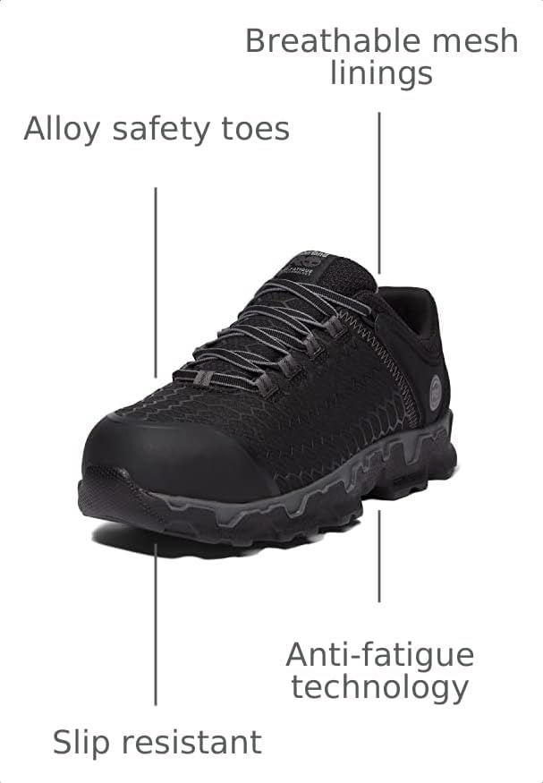 Timberland PRO Men’s Powertrain Sport Alloy Safety Toe Industrial Athletic Work Shoe, Black/Orange-2024 New, 10.5(Black)