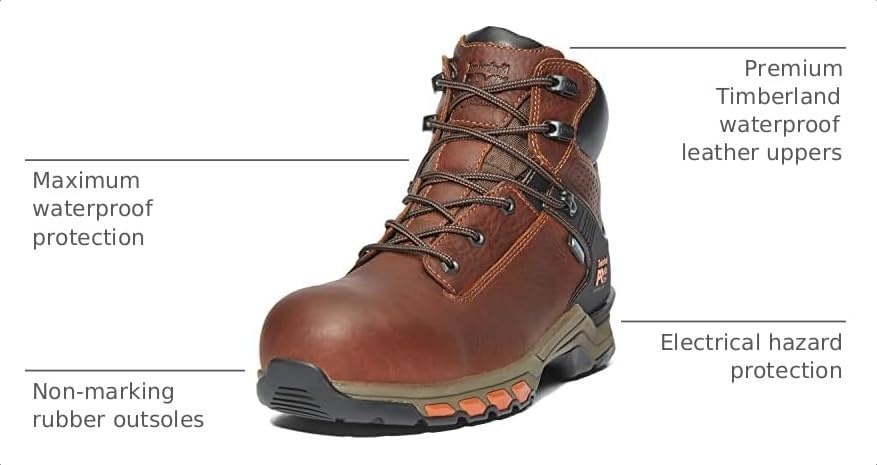 Timberland PRO Men’s Hypercharge 6 Inch Composite Safety Toe Waterproof Industrial Work Boot(Teak Trailblazer Brown)