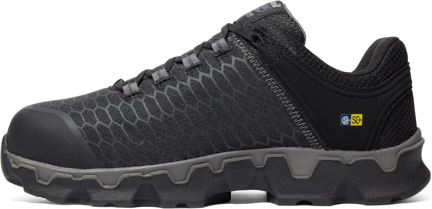 Timberland PRO Mens Powertrain Sport Alloy Safety Toe Static Dissipative Industrial Athletic Work Shoe(Black/Grey-2024 New)
