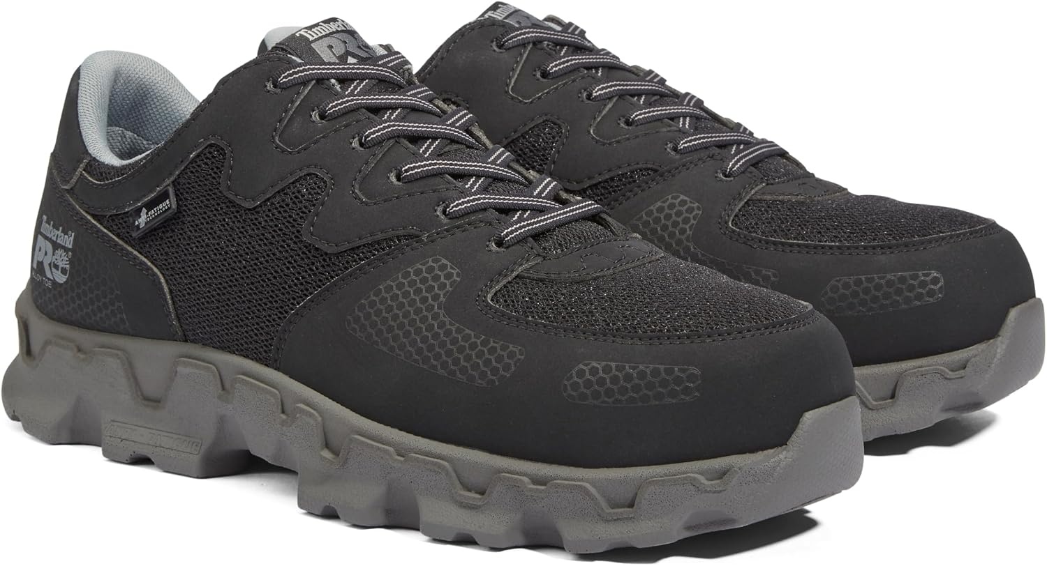 Timberland PRO Men’s Powertrain Alloy Toe ESD Industrial Shoe(Black/Grey-2024 New)
