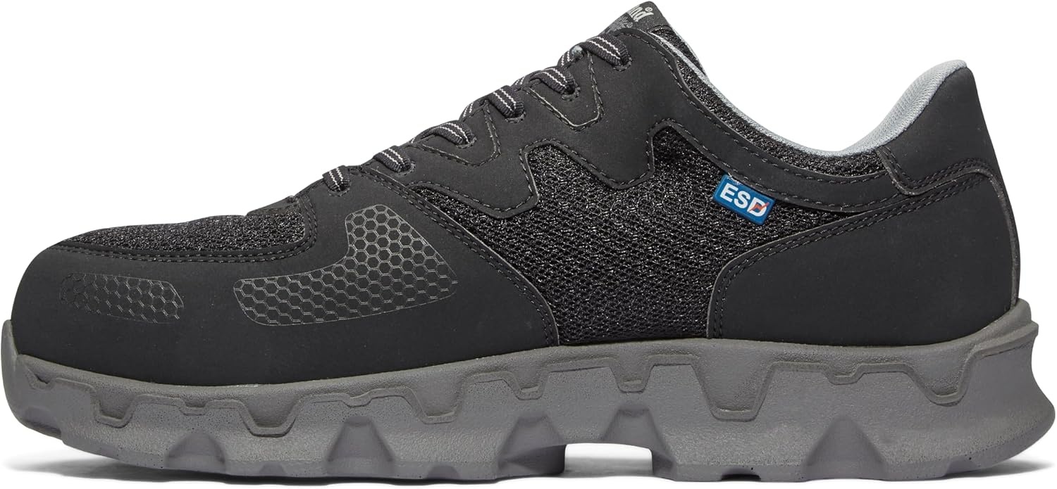 Timberland PRO Men’s Powertrain Alloy Toe ESD Industrial Shoe(Black/Grey-2024 New)