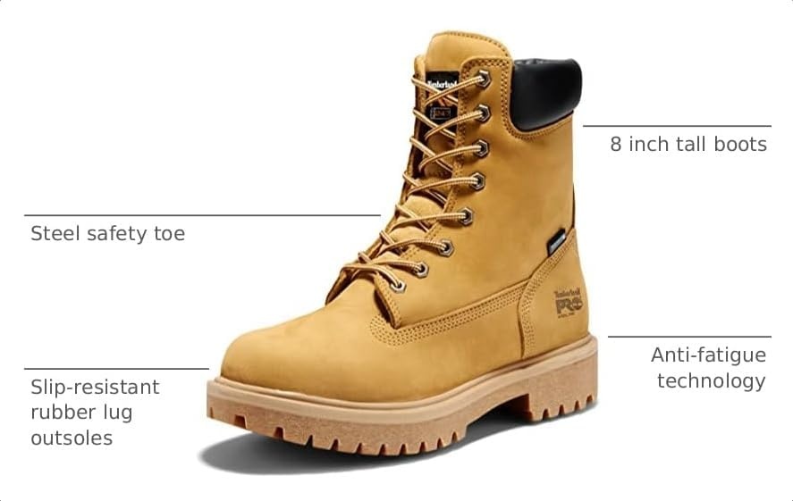Timberland PRO mens Direct Attach 8 Inch Steel Safety Toe Insulated Waterproof Industrial Work Boot(Wheat-original)