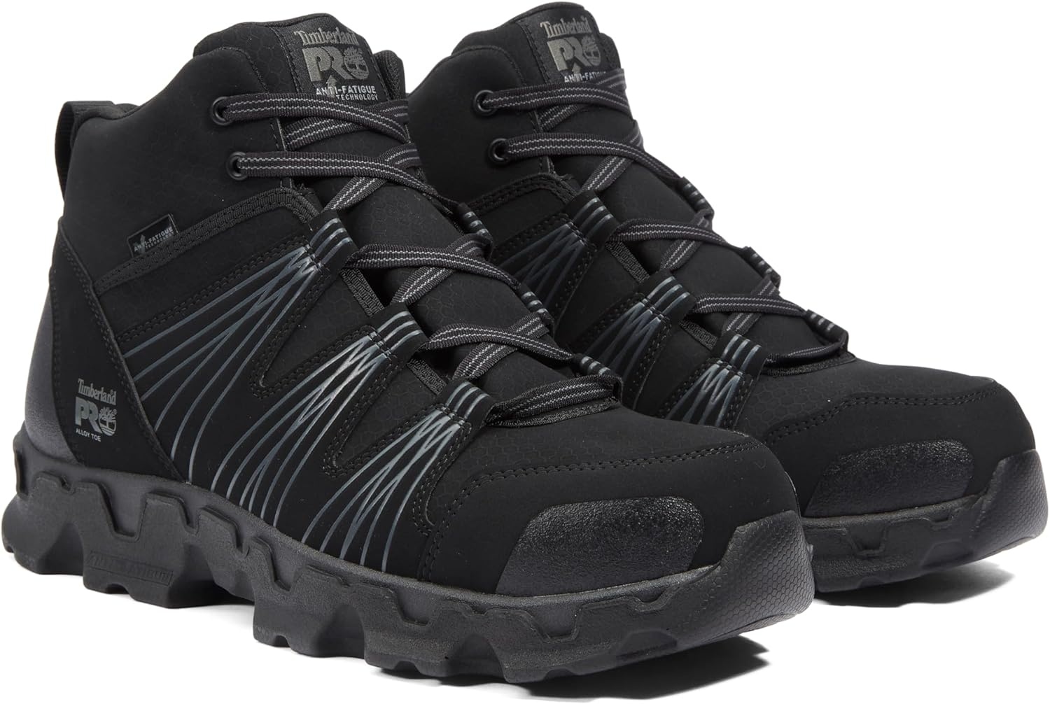 Timberland PRO Men’s Powertrain Mid Alloy Toe ESD Industrial Athletic Work Boot(Black Synthetic)