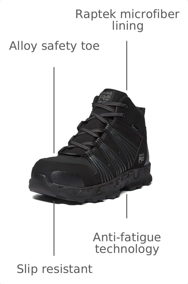 Timberland PRO Men’s Powertrain Mid Alloy Toe ESD Industrial Athletic Work Boot(Black Synthetic)