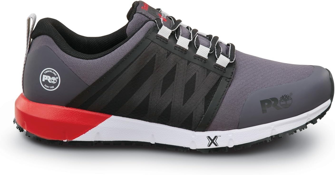 Timberland PRO Mens Radius MaxTrax Soft Toe SRO Shoe(Asphalt/True Red)