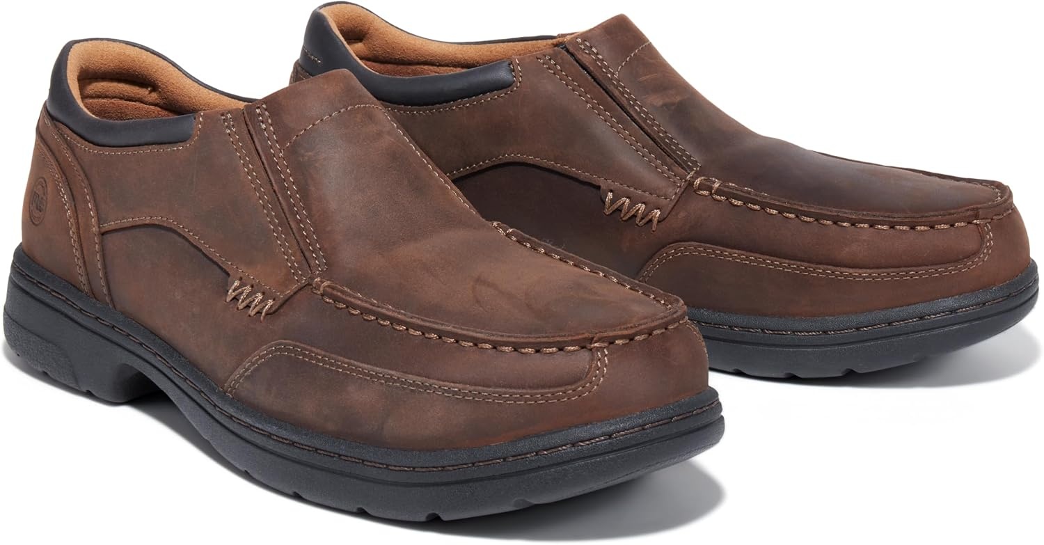 Timberland PRO Men’s Branston Moc Toe Slip-On Work Shoe(Brown Distressed-2024 New)