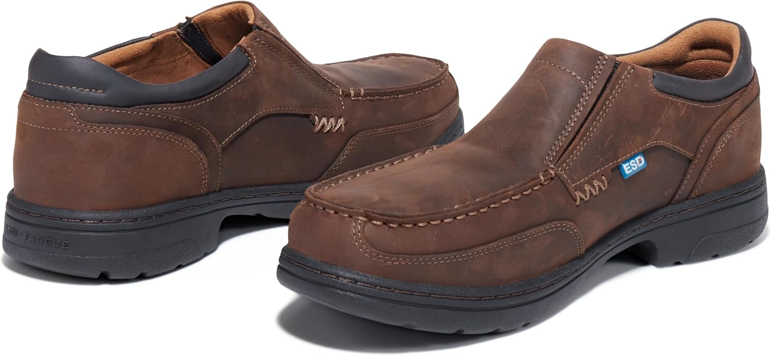 Timberland PRO Men’s Branston Moc Toe Slip-On Work Shoe(Brown Distressed-2024 New)