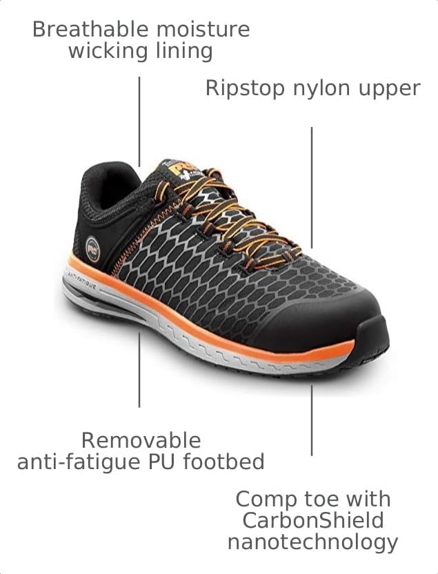 Timberland PRO Powerdrive, Men’s, Comp Toe, EH, MaxTrax Slip Resistant Low Athletic(Black/Orange)