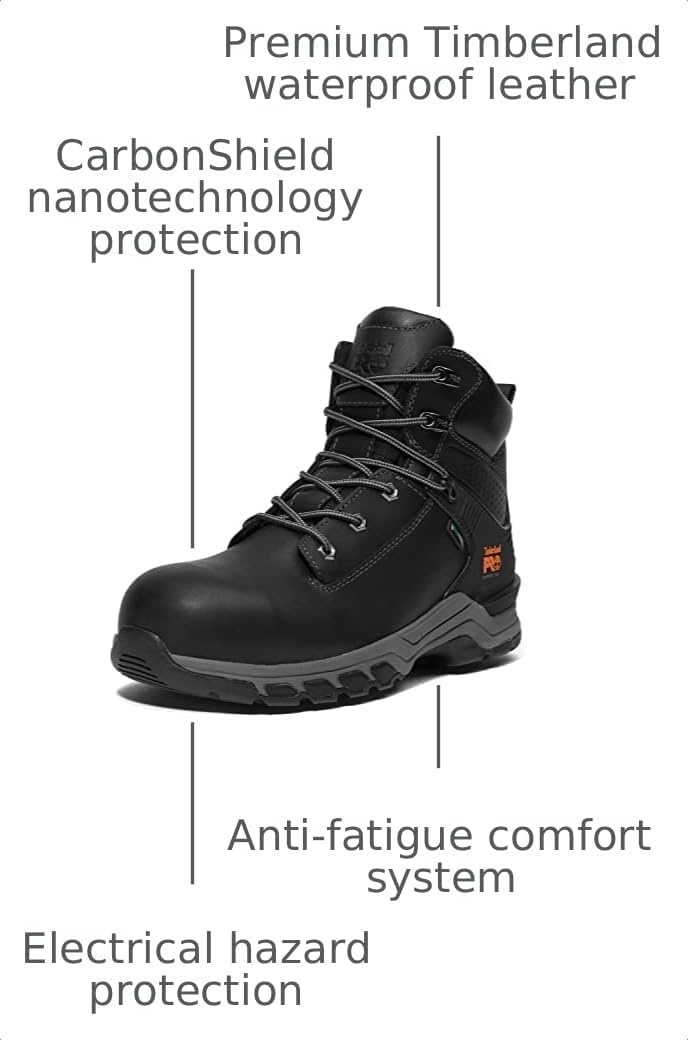 Timberland PRO Men’s Hypercharge 6 Inch Composite Safety Toe Waterproof Industrial Work Boot(Black V1)