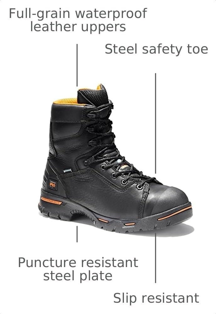 Timberland PRO Men’s Endurance 8 Inch Steel Safety Toe Waterproof Work Boots(Black V1)