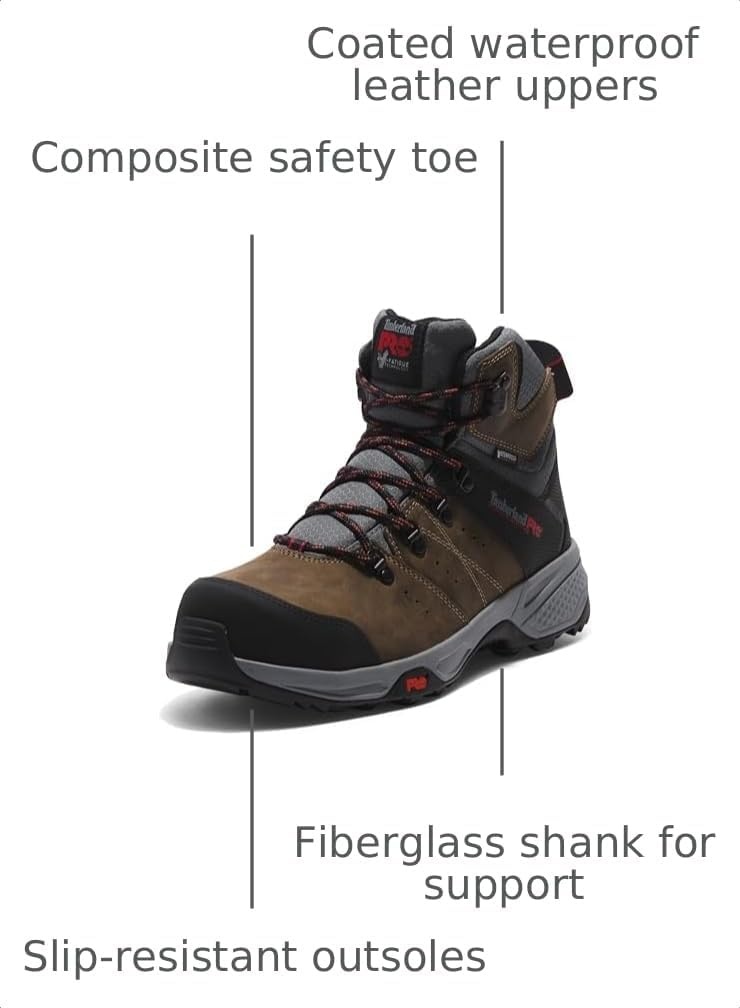 Timberland PRO Switchback 6″ Composite Safety Toe Puncture Resistant Waterproof(Turkish Coffee/Red)