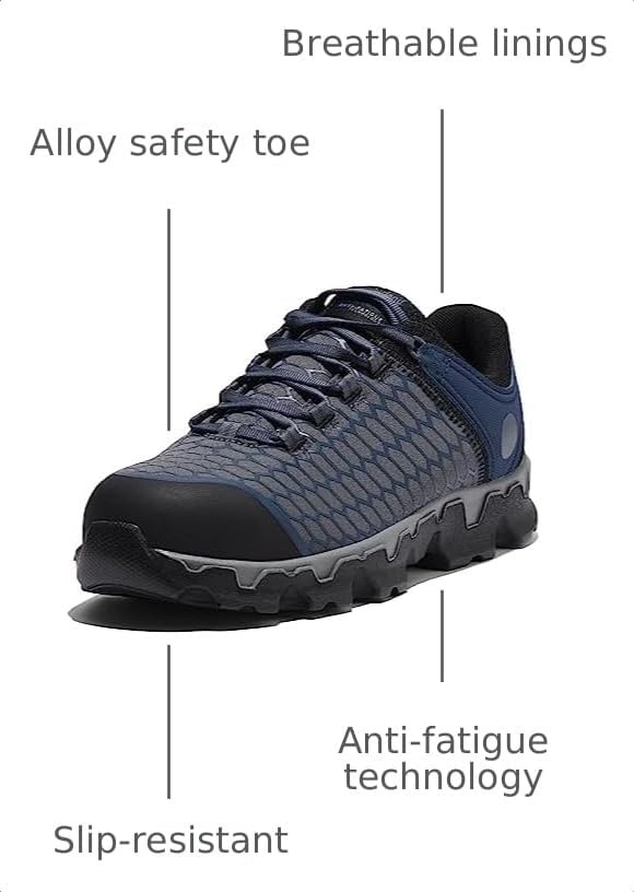 Timberland PRO Men’s Powertrain Sport Alloy Safety Toe Industrial Athletic Work Shoe, Black/Orange-2024 New, 10.5(Grey Navy)