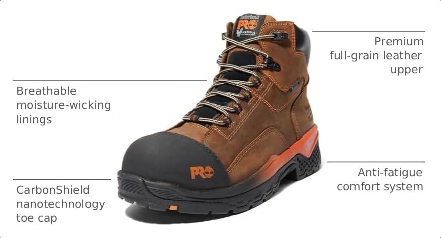 Timberland PRO mens Bosshog 6″ Composite Safety Toe Puncture Resistant Waterproof Industrial Work Boot(Brown/Orange-2024 New)